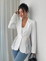 Blazer sexy pour femme coupe ajustée style A-Line, patchwork, taille cintrée en dentelle, veste de costume moulante, collection été 2026, service OEM en gros, logo personnalisé