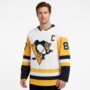Camiseta de Hockey sobre Hielo Blanca para Hombre de los Pittsburgh Penguins con el Logotipo del Capitán C, Número 87, Diseño sin Mangas con Cuello en V, 100% Poliéster - Product Image 5