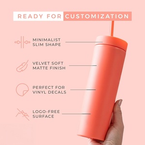16Oz Skinny Tumbler Acrylic Matte Plastic Bulk Tumbler <b>with</b> <b>Straw</b> and Lid Eco-Friendly <b>Water</b> <b>Bottles</b> - Product Image 2