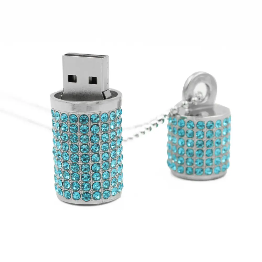 Gitra Flash Drive 64GB Thumb Drive gioielli USB 2.0 Memory Stick argento strass Pen Drive Bling collana di cristallo con portachiavi