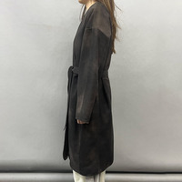 Neu eingetroffen: V-Ausschnitt Wickeljacke mit Gürtel für Damen, langer Trenchcoat aus echtem Schafsleder für alle Jahreszeiten.
