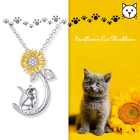 Bijoux sur le thème des animaux Collier en argent sterling 925 avec zircon et pendentif de chien tournesol bicolore