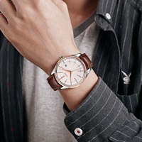 Reloj de Hombre con Correa de Cuero, Diseño Simple y Moderno, Cristal, Esfera de 40 mm, Resistente al Agua 30 m, Cuarzo, Correa de 20 mm, Esfera con Indicadores, Calendario, Estilo Ejecutivo