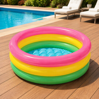 Rosa Regenbogen Aufblasbarer Baby-Schwimmpool PVC Kinder-Planschbecken Runde Tragbare Outdoor-Badewanne 34x10 Zoll <100kg Tragkraft