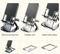 Support de téléphone de bureau en aluminium multi-pliable avec bras télescopique réglable en hauteur et base creuse pour dissipation thermique