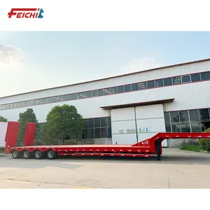 4 Axle Low Loader/Lowbed/lowboy Semi Trailer 80 Tons Carrying Crane Excavator Lowbed Semi Trailer With Hydraulic Ladder