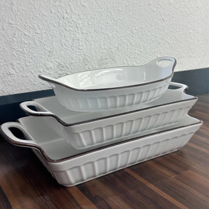 Family Life 3-Piece Fluted <b>Bakeware</b> <b>Set</b> Red Ceramic Oven Safe Baking Dishes for Home Cooking and Gifting - Product Image 4