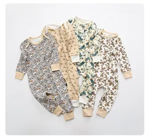 Yenidoğan bebek giysileri çocuk giyim doğal kumaş baskı uzun kollu organik pamuk erkek ve kız bebek Romper bebek giysileri