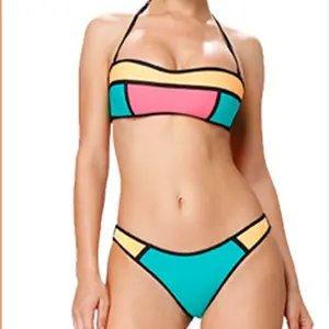 Nuevo Conjunto de Bikini Sexy de <span class=keywords><strong>Neopreno</strong></span> con Costuras Tricolor, Traje de Baño para Chicas - Product Image 1
