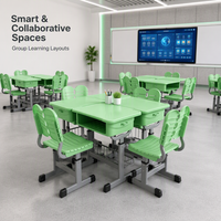 Ensemble de chaise et de bureau d'école réglables pour salle de classe, mobilier scolaire pour étudiants, cadre en métal, bureau d'étudiant et chaise en plastique