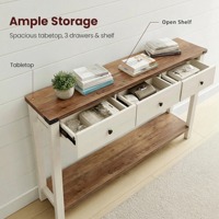 Table console de style farmhouse en MDF pour salon, couloir, table d'appoint, table de canapé, étagère ouverte, 3 tiroirs, table de couloir