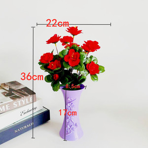 ดอกกุหลาบประดิษฐ์ขนาด 36 ซม. จัดในแจกันสีม่วง สำหรับตกแต่งบ้าน - Product Image 1