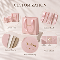 Sac en papier cadeau personnalisé avec logo en feuille d'or, ruban rose multi-tailles, poignée, emballage de marque, vente au détail