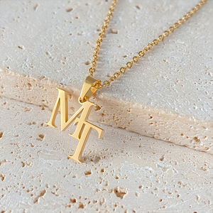 Collar con Iniciales de Pareja Personalizado EManco, Colgante de Doble Letra Personalizado de Acero Inoxidable, Color <span class=keywords><strong>Dorado</strong></span>, Regalo de Cumpleaños - Product Image 5