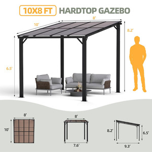 Pérgola de aluminio resistente a la oxidación con techo de policarbonato UV, fijada a la pared, de 10x8 pies, modelo YSGB1008, del fabricante. - Product Image 3