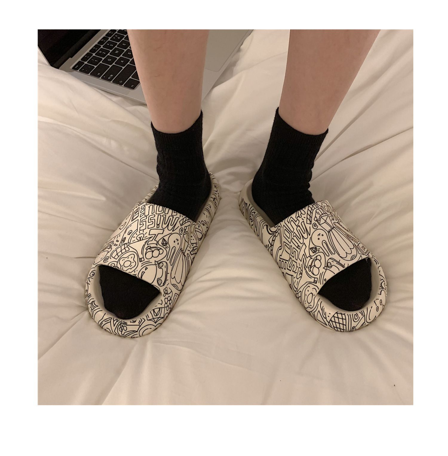 Thick Bottom Graffiti Korean EVA Slides Slippers Fashion Women Summer Home Slippers
