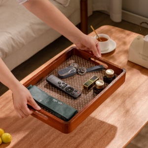 Bandeja de Servir de Madera Maciza de Lujo Sencillo, con Asa Hueca Clásica, Marco de Madera Kambas, Diseño Duradero y Ecológico para el Hogar y Hoteles - Product Image 6