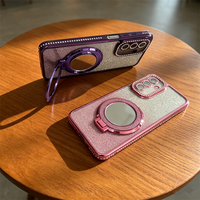 Coque de téléphone antichoc en TPU électroplaqué avec support arrière et miroir à paillettes pour femmes, compatible Samsung A17 A27 A37 A57 A16 A26 A36 A56 A15