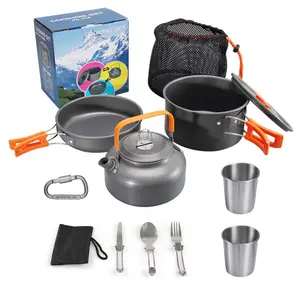 Accesorios portátiles ligeros para acampar, juego de utensilios de cocina, hervidor de agua para exteriores, ollas y sartenes, Kit de desorden para senderismo, pesca, Picnic