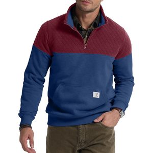 Sudadera FOXA para hombre con cremallera de un cuarto, bloques de color, manga larga, cuello alto, bolsillo frontal, anti-bolitas, poliéster y algodón - Product Image 1