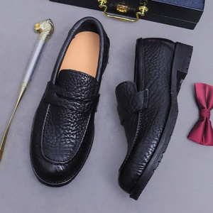 ASTON M.JAZZ Mocassins en cuir véritable gaufré motif litchi à enfiler, semelle en cuir, pour hommes, cousu Goodyear, chaussures de ville et de mariage - Product Image 3