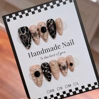 Faux Ongles en PMMA Faits Main en Gros, Motifs Prédéfinis à Pois, Fleurs 3D, Diamants et Perles, Forme Amande