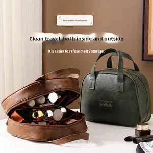 BRM 2025 Nuova Collezione Borsa Cosmetica Vintage in PU Effetto Olio-Cera per Donne, Grande Capacità, Elegante, Qualità Premium, <span class=keywords><strong>Organizer</strong></span> da Viaggio Portatile per Prodotti Skincare - Product Image 2