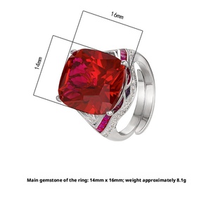 High End Jewelry Eco-friendly Copper 14*16MM Red Cubic Zirconia Open Adjustable Band <b>Rings</b> for Women Flexible Fit - Product Image 2