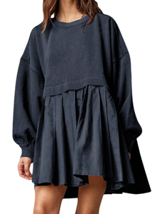 Abito da donna in <span class=keywords><strong>felpa</strong></span>, <span class=keywords><strong>vestito</strong></span> mini plissettato ampio con maniche a lanterna - Product Image 4