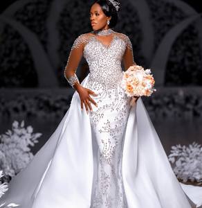 Abito da Sposa a Sirena Taglie Forti con Strass 2 in 1 con Strascico Staccabile Abito da Sposa a Sirena con Strass Abito di Lusso - Product Image 1