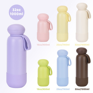 Botella <span class=keywords><strong>de</strong></span> <span class=keywords><strong>Agua</strong></span> Aislada con Tapa Redonda en Color Pastel, 32oz 1000ml, Termo <span class=keywords><strong>de</strong></span> Acero Inoxidable <span class=keywords><strong>de</strong></span> Doble Pared con Asa <span class=keywords><strong>de</strong></span> Silicona - Product Image 2