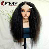 KEMY HAIR Perruque de Cheveux Humains Brésiliens en Gros Mélange de Fibres Synthétiques, Perruque Frontale en Dentelle 4*6, Raide Crépu, Lot de Mèches