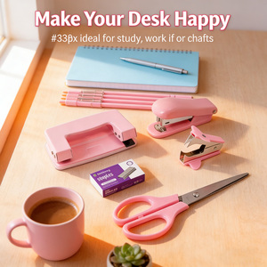 ชุดเครื่องเขียนสีชมพูน่ารักแบบขายส่ง ชุดอุปกรณ์จัดระเบียบโต๊ะทำงานครบชุด พร้อมที่เย็บ<span class=keywords><strong>กระดาษ</strong></span> เครื่องเจาะกระดาษ กรรไกร สำหรับโรงเรียนและสำนักงาน - Product Image 3