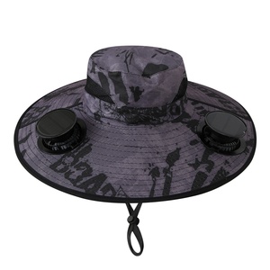 Chapeau de pêcheur rayé pour homme, respirant, à large bord, <span class=keywords><strong>avec</strong></span> protection solaire, design ventilateur à double moteur à chargement solaire, haute qualité - Product Image 1