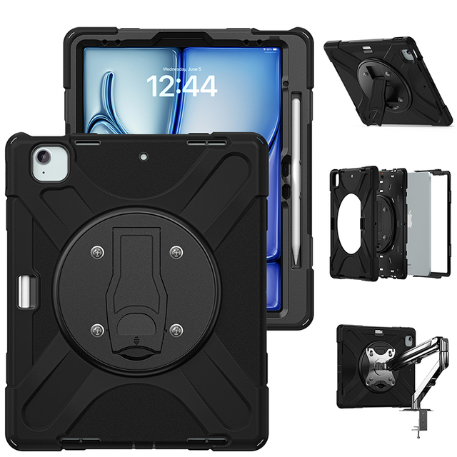 Live Bracket Silicone Tablet Case for iPad Air 13 2024 2025 Shockproof Rugged Cover With Shoulder Strap Pencil Slot