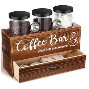 Wooden Coffee Storage Rack With Drawer Airtight Container For Coffee <b>Beans</b> Tea <b>Bags</b> Kitchen Desktop Organizer Retro Color - Product Image 2