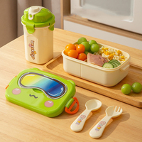 Ensemble boîte à lunch et gourde pour enfants, motif dessin animé, pour pique-nique et camping, avec compartiment à fruits