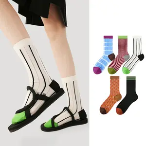 Xiangyi Street Fashion Summer Socks Thin Blue Stripped Breathable Mesh Mid Colored Comfort Crew Sock Custom Socks High Quality