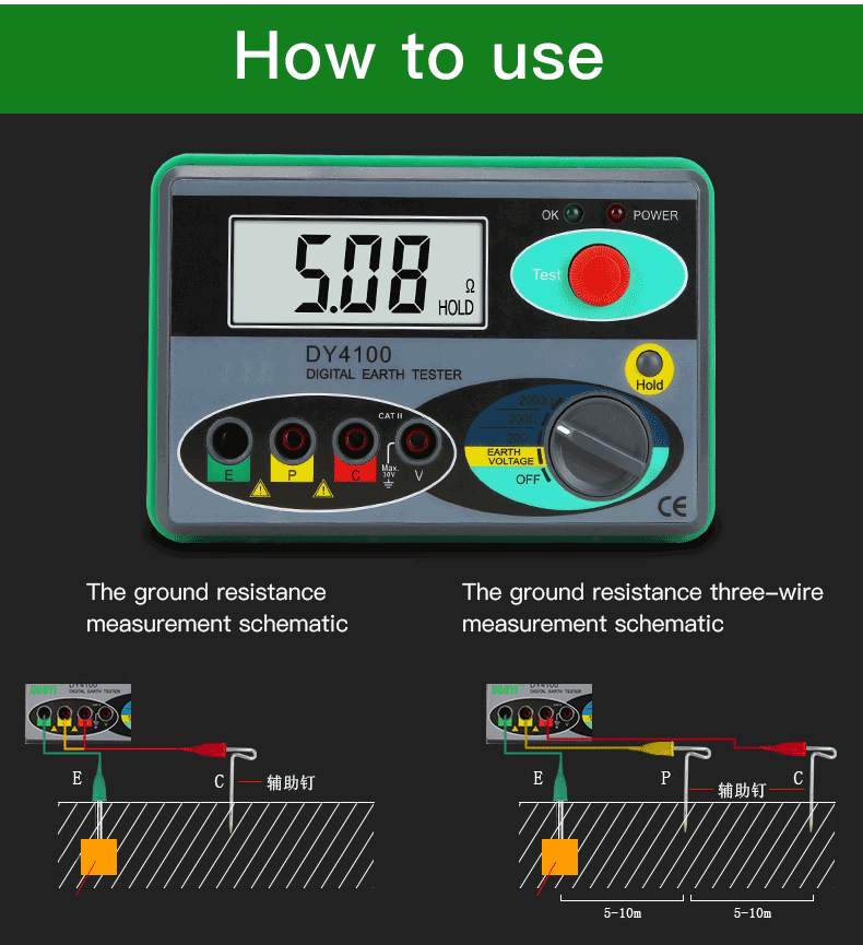 DUOYI DY4100 digital megohmmeter grounding resistance measurement soil