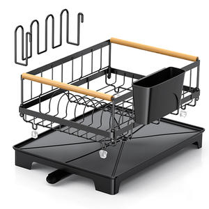 Organizador de utensilios de <span class=keywords><strong>cocina</strong></span> negro de tendencia Simple extraíble, bandeja para cubiertos, escurridores de platos, estante de secado de platos con bandeja de goteo - Product Image 2