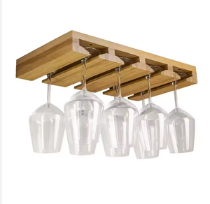 Porte-verres à vin sur pied en bambou, multifonctionnel, classique, non pliable, pour 6 verres à vin - Product Image 1