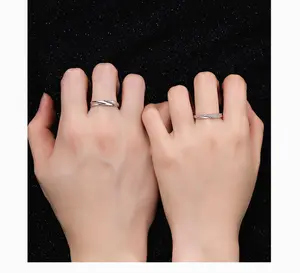 PASUXI Лидер продаж 925 стерлингового серебра Регулируемый размер пара кольцо простой дизайн Свадебный Кристалл Циркон Кольца с бриллиантами