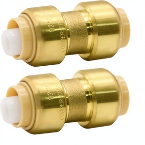 Brass Smooth Surface Push-to-<strong>Connect</strong> Plumbing Fittings 1/<strong>2</strong>" Pushfit Straight Fittings with Disconnect Clip 3-Piece <strong>Set</strong> - Product Image 1