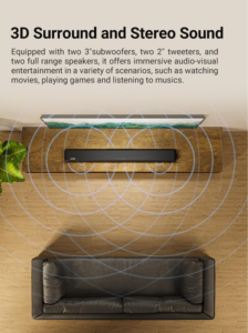 Barre de son élégante 2.1 avec caisson de basses intégré, contrôle indépendant des basses et des aigus, 6 haut-parleurs, configuration audio sans fil pour salon et téléviseur - Product Image 4