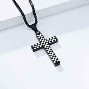 Collier pour <span class=keywords><strong>homme</strong></span> en acier inoxydable avec pendentif croix, design hip-hop personnalisé, motif <span class=keywords><strong>blanc</strong></span> et noir, <span class=keywords><strong>chaîne</strong></span> longue, populaire, DZ531 - Product Image 2