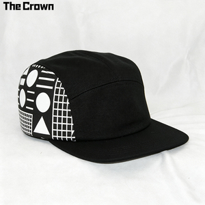 Custom Logo 5 Panel Structured <b>Flat</b> Brim Cap Wholesale Bulk Memphis Geometric Print Side <b>Hat</b> Blank Front Manufacturer - Product Image 2