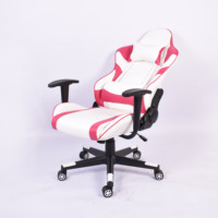 Chaise de bureau ergonomique à dossier haut personnalisée OEM, avec vérin à gaz classe 3, réglable en hauteur, en cuir blanc et rouge, pour le gaming