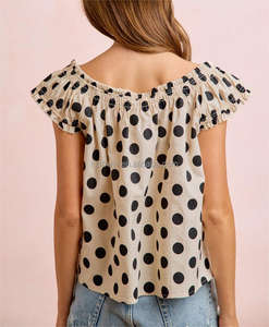 Blusa <span class=keywords><strong>de</strong></span> lunares para mujer Lushwin, manga corta con volantes, cuello fruncido, estilo casual, con lazo frontal, holgada, estilo swing, para verano - Product Image 6