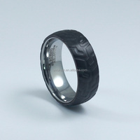 Lumon RTSS10 8mm Klassischer Zweifarbiger Schwarzer Reifenmuster-Damaszener-Stahl Unisex Biker Ehering US 8-11 Kostenlose Gravur