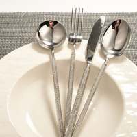 Lumineux Flocon De Neige Sable 304 En Acier Inoxydable Couverts Ensemble Goutte D'eau Motif Fourchette Couteau Cuillère pour Restaurant Occidental